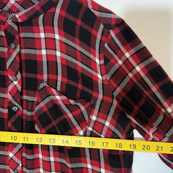 Talbots Women’s Shirt Medium Red Plaid Flannel Button Roll Tab Sleeves Bib Neck - Picture 6 of 10